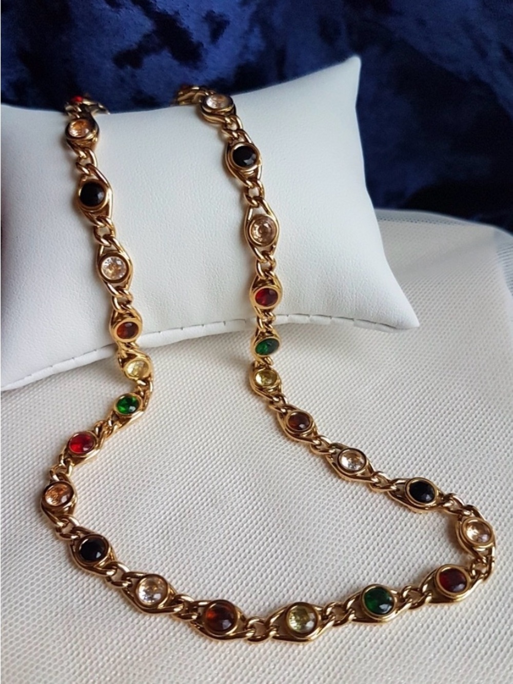Swarovski Elements Gold Plated Bezel-Set Multicolor Crystal Chain Necklace NEW